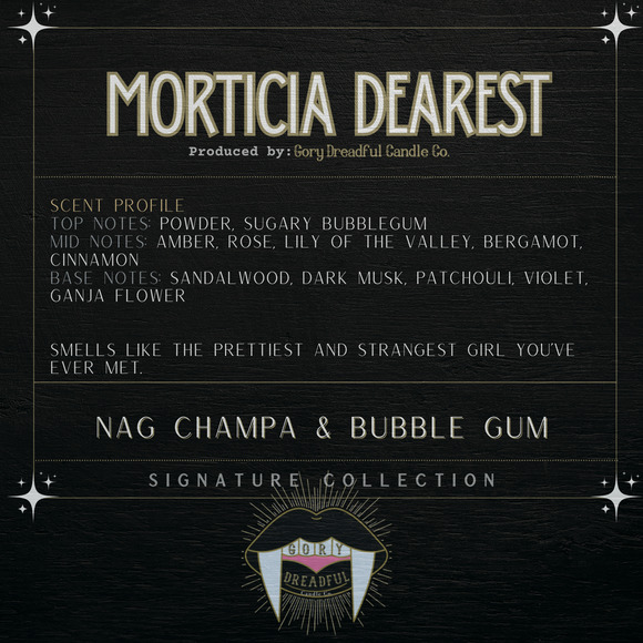 Morticia Dearest Signature Luxury Wickless Candle: Nag Champa & Bubblegum - Picture 3 of 6